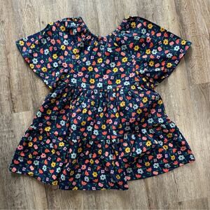 Hanna Andersson Girls Dress Size 120 (6-7) Blue Floral Short Sleeve Cotton